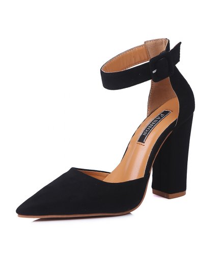 SH121 - Thick high heel pointed buckle hollow shoes