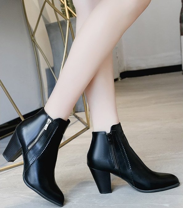 Hollow High Heeled Black Ankle Boots