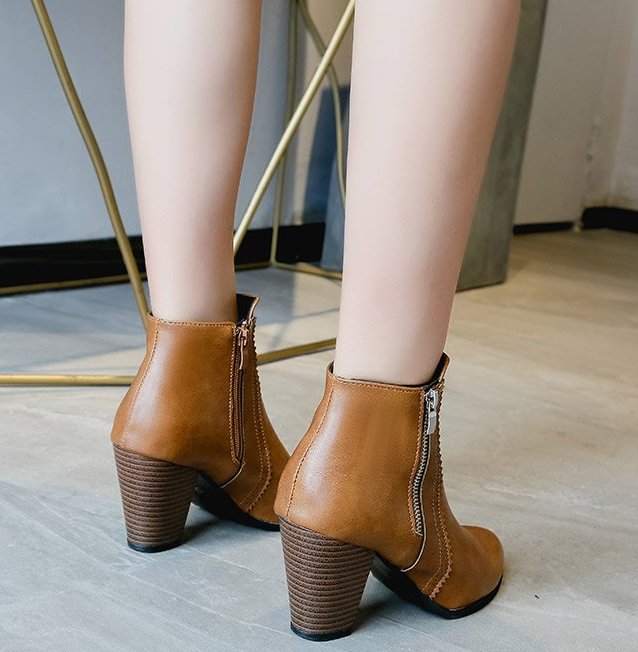 Hollow High Heeled Brown Ankle Boots