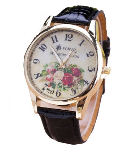 W3024 - Black Floral Women's Watch
