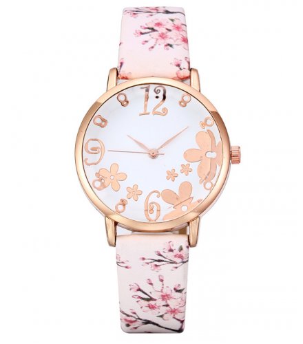 W3827 - Floral Leather Strap Fashion Watch