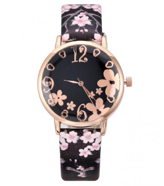 W3828 - Floral Leather Strap Fashion Watch
