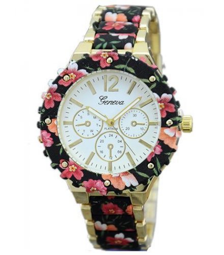 W631- Geneva Metal Floral Watch 